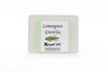 Bar of soap labeled 'Lemongrass Green Tea' by Royal Oil on a white background