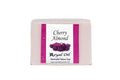 Bar of cherry almond soap with a pink label on a white background