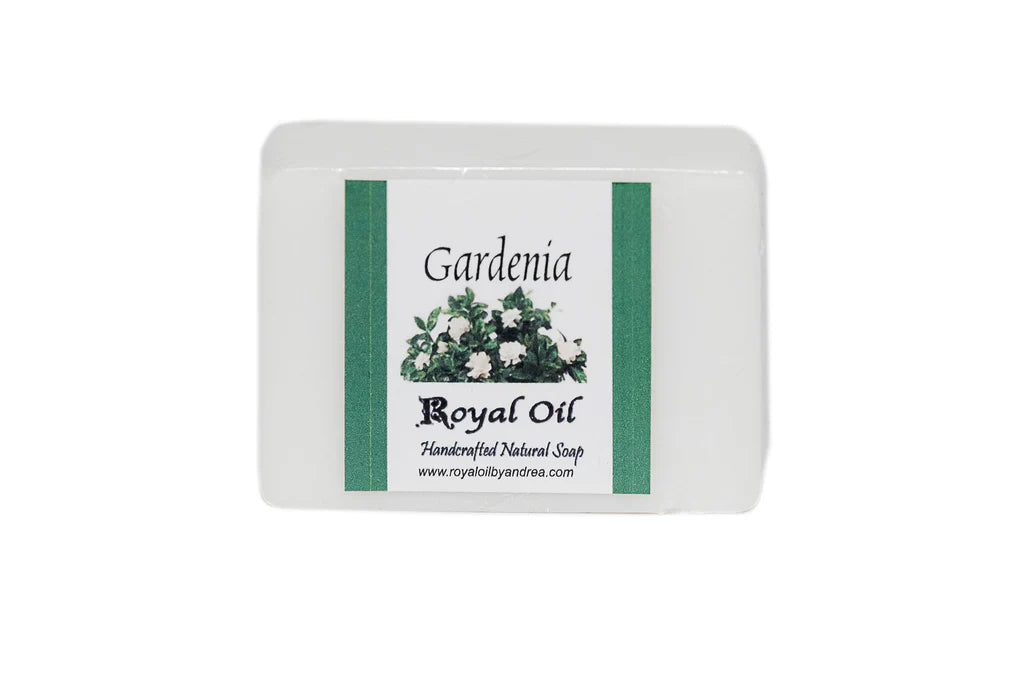 Gardenia soap bar with a label on a white background