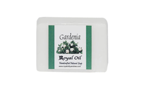 Gardenia soap bar with a label on a white background
