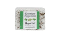 Bar of soap with a label reading 'Rosemary Peppermint Royal Oil' on a white background