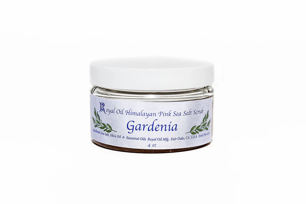 Jar of Gardenia Himalayan Pink Sea Salt Scrub on a white background