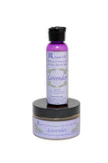 Lavender product with bottle and jar on a white background