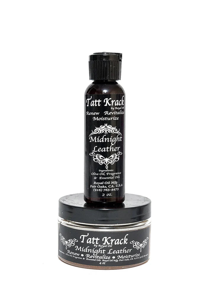 Tatt Krack Midnight Leather tattoo care product on a white background