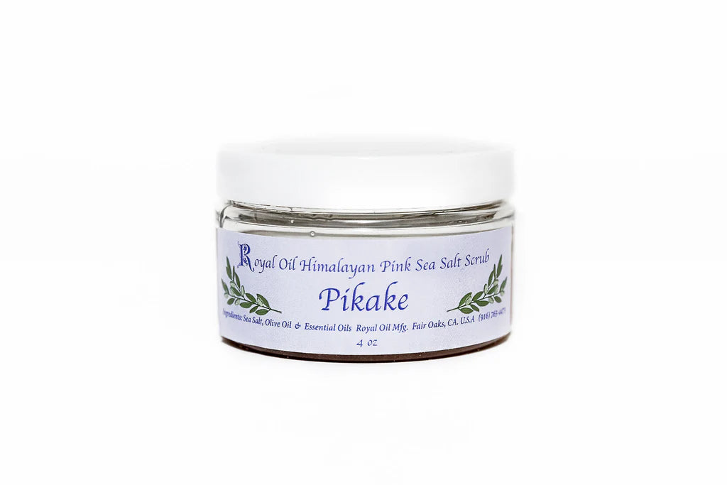 Jar of Pikake Royal Oil Himalayan Pink Sea Salt Scrub on a white background